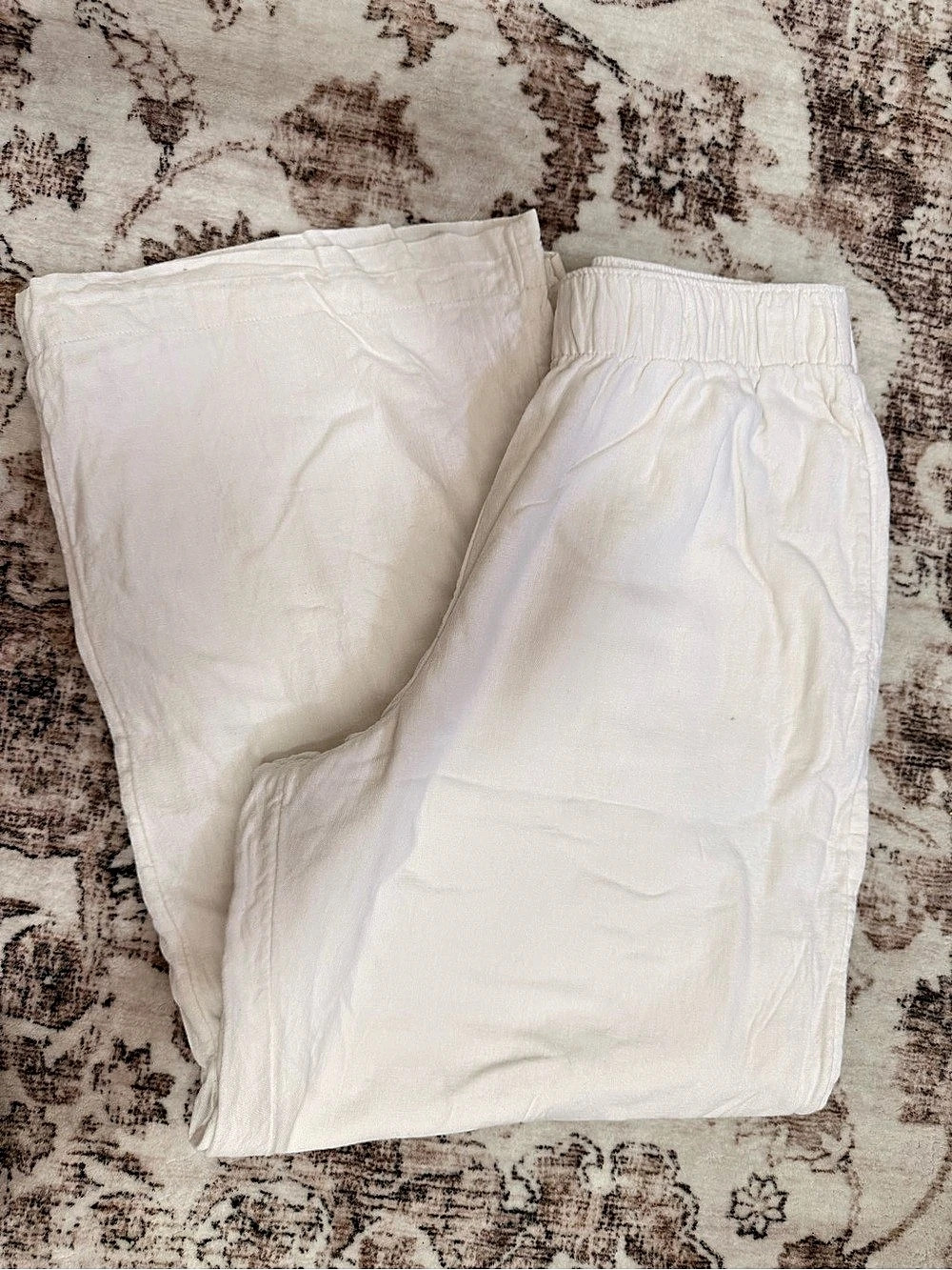Abercrombie & Fitch A&F Linen-Blend Wide Leg Pull-On Pant Pants - White